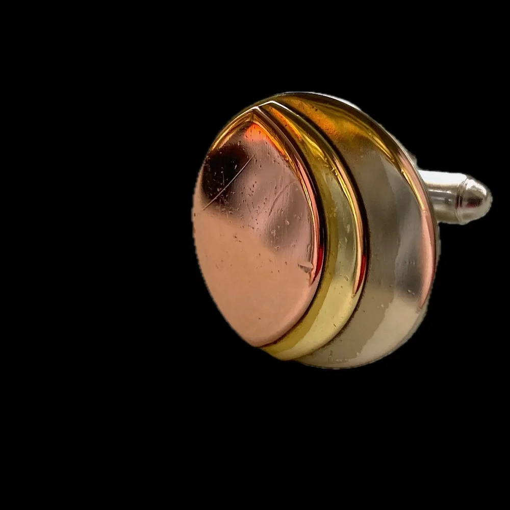 Shield 5th Avenue Tri Tone Metal Cufflinks 1960s Rare Unique & Signed